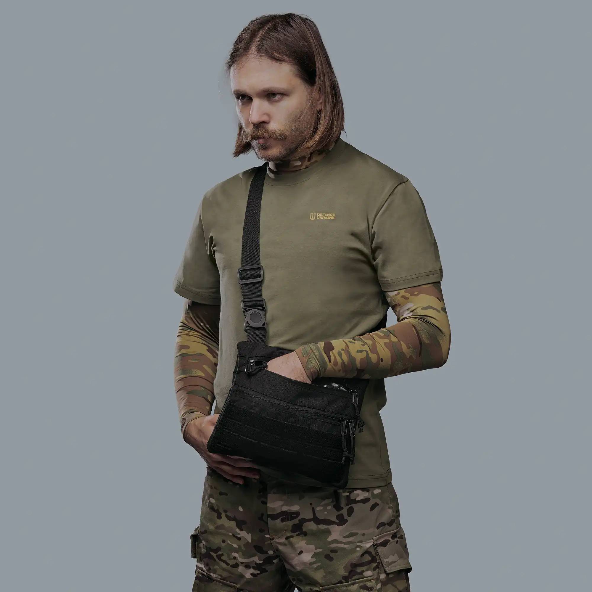 Плечевая однолямочная сумка. Увеличенная. Cordura 1000D Черная