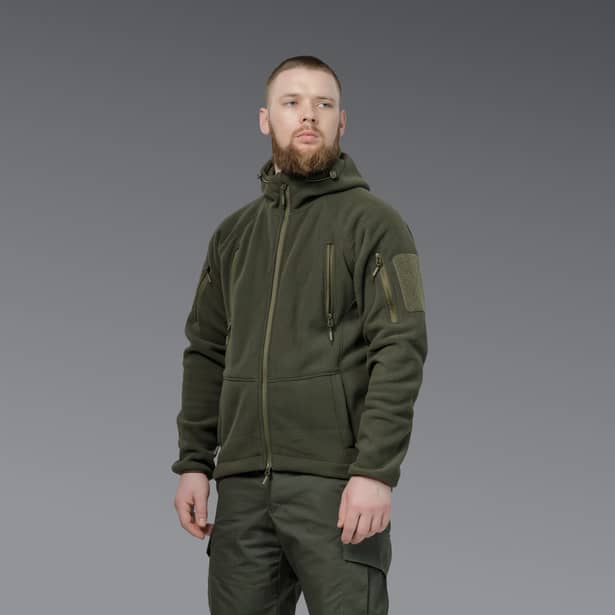 2 - Флісова тактична кофта з капюшоном. Олива. Polyester. Розмір S