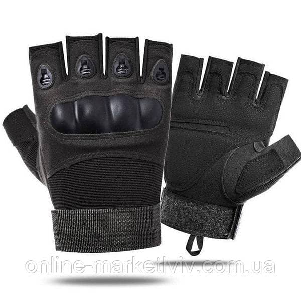1 - Тактичні безпалі рукавички. Чорні.