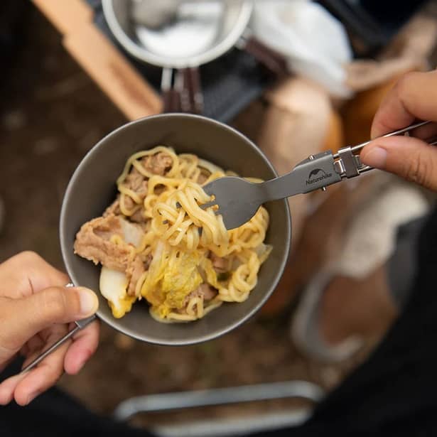 3 - Вилка титановая складная с мешочком Naturehike NH19C001-J. Серая