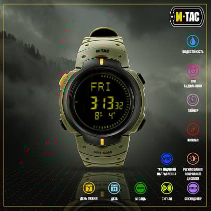 4 - Тактичний годинник з компасом M-Tac. Олива