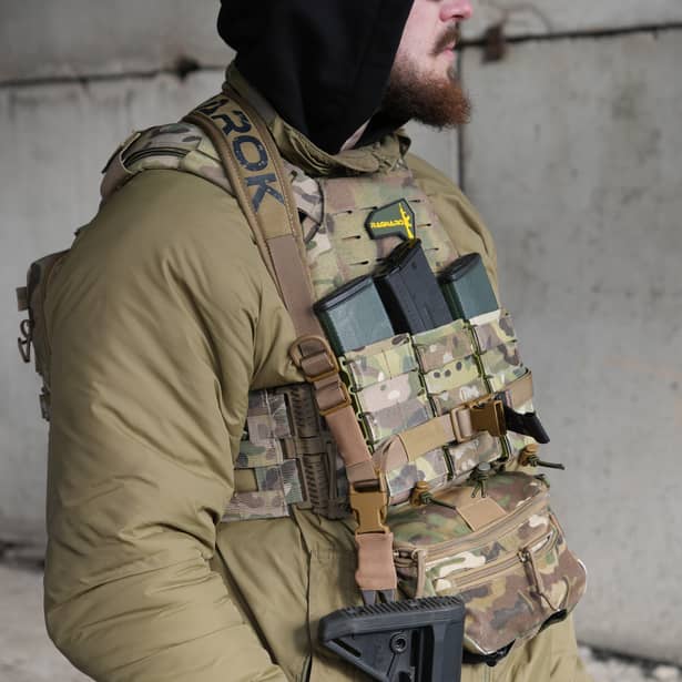 6 - Ремінь збройовий RAGNAROK триточковий з широким наплічником KRAKEN carbine. Койот