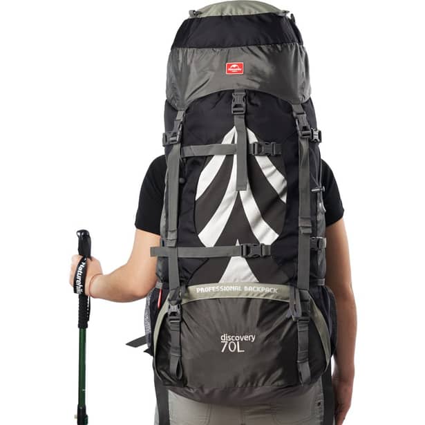 8 - Рюкзак туристический Naturehike NH70B070-B, 70л+5л. Черно-серый