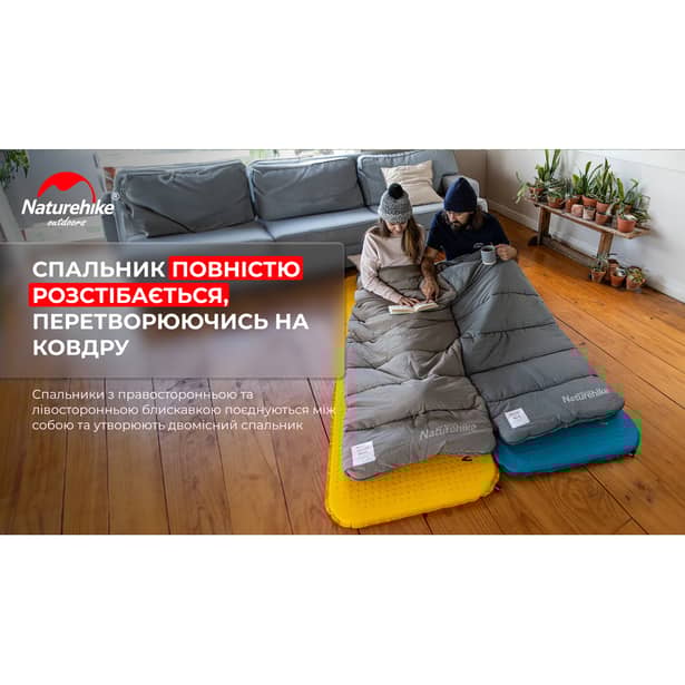7 - Спальник з капюшоном Naturehike M400 NH20MSD02, (1°C), лівий, зелений