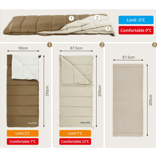 5 - Спальний мішок 3 в 1 Naturehike CR450 CNH22SD011, коричневий