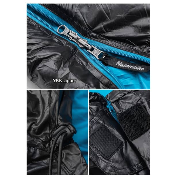 7 - Спальник з натуральним пухом Naturehike CW400 NH18C400-D, p-р L, чорно-блакитний