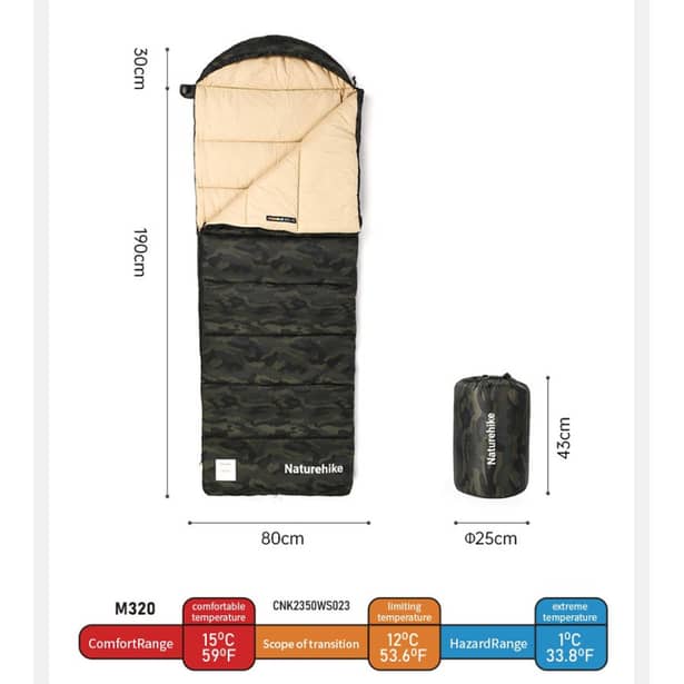 3 - Спальний мішок з капюшоном Naturehike M320 CNK2350WS023, зелений камуфляж, лівий