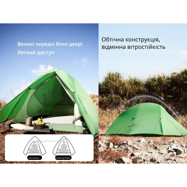3 - Намет надлегкий одномісний Naturehike Cloud Up Base 1 CNK2450WS032, зелений