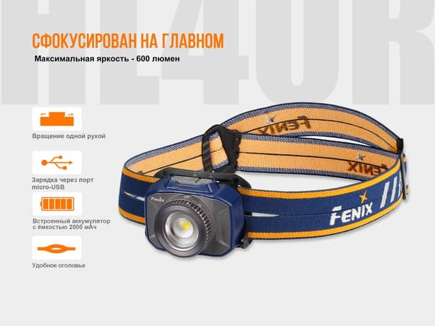 15 - Ліхтар налобний Fenix HL40R Cree XP-LHIV2 LED синій