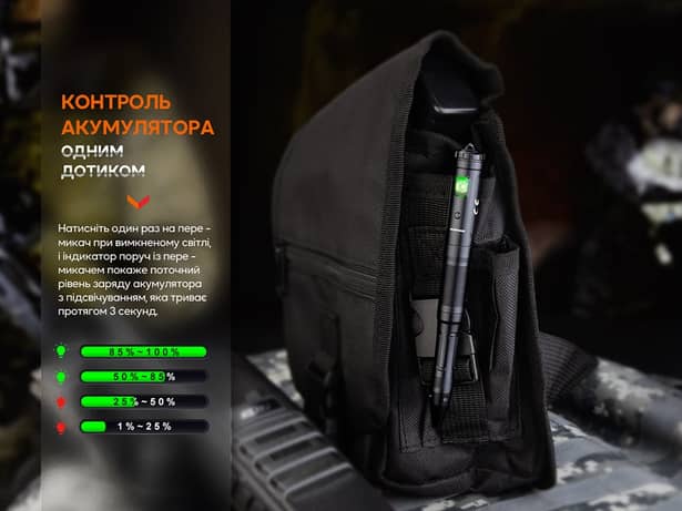 12 - Тактична ручка Fenix T6 з ліхтариком. Чорна