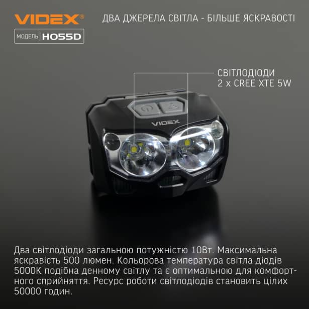 7 - Налобний світлодіодний ліхтар VIDEX 500Lm 5000K