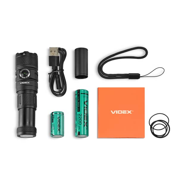 11 - Портативний світлодіодний ліхтарик VIDEX 1500Lm 5000K з двома акумуляторами