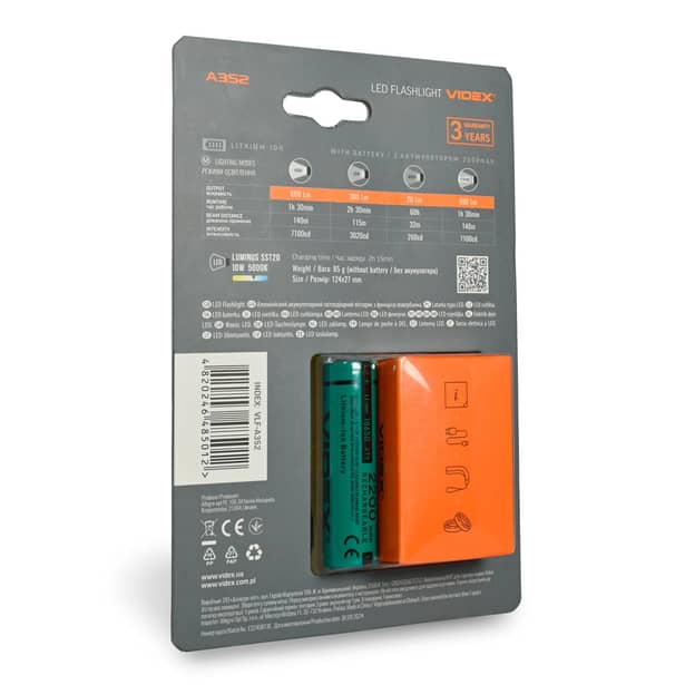 13 - Портативний світлодіодний ліхтарик VIDEX 600Lm 5000K