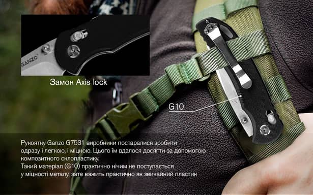 13 - Нож складной Ganzo G7531-BK. Черный