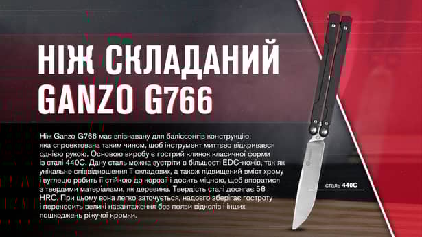 13 - Нож бабочка (балисонг) Ganzo G766-BK, черный