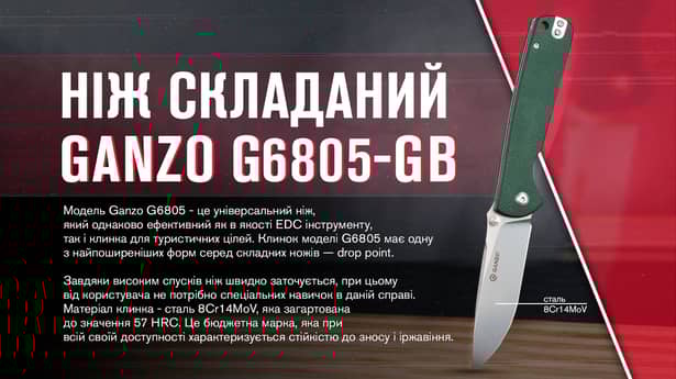14 - Нож складной Ganzo G6805-GB, сине-зелений