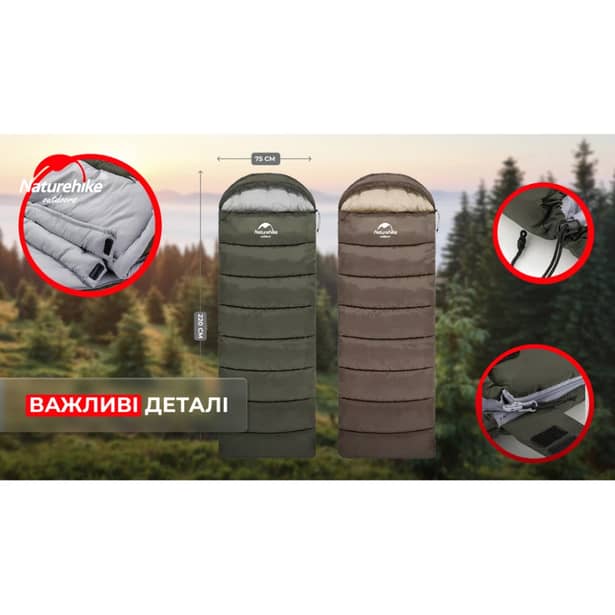 7 - Спальник с капюшоном левый (1°C) Naturehike U350 NH20MSD07. Зеленый