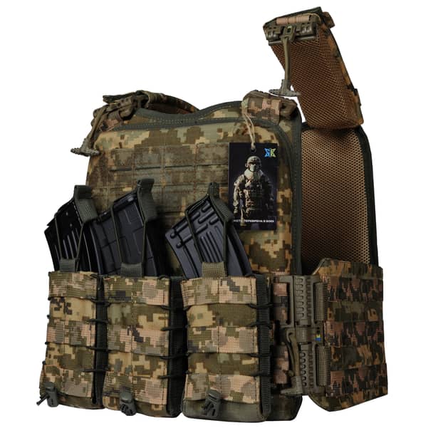 3 - Плитоноска Ares Gen.2 (Комплект 3 подсумки) С системой быстрого сброса, для бронеплит размером 25х30 см. Цвет Пиксель ММ14