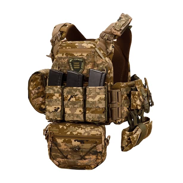 1 - Плитоноска Warmor gen.3 Pro Max XL Піксель ММ14. Система швидкого скидання. 7 підсумок. (Великого розміру)