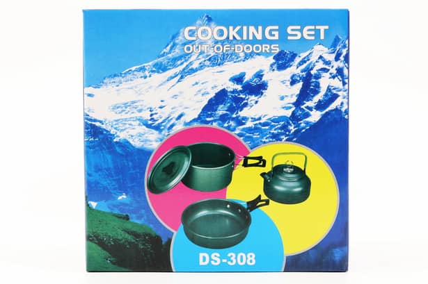 3 - Набор посуды A-Plus 6018 DS (котелок + чайник + сковорода + приборы + стаканы)