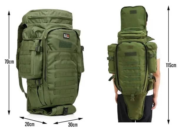 2 - Рюкзак тактический с отделением для оружия 9.11 Tactical 60л, Олива