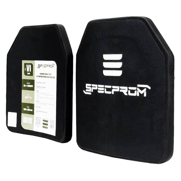 2 - Керамічні бронепластини SPECPROM Sic+PE 6-го класу. Вага 2,3 кг. Розмір 25 на 30 см. Комплект - 2 шт.