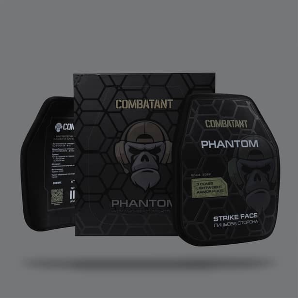 7 - Поліетиленова бронеплита Combatant 3-го класу Ultra-lightweight. Вага 1,05 кг. Розмір 25 на 30 см. Чорна. Комплект - 2 шт