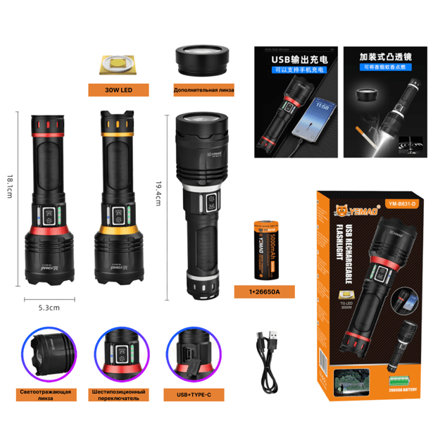 3 - Фонарь ручной YEMAO YM-B631-D 2500LM