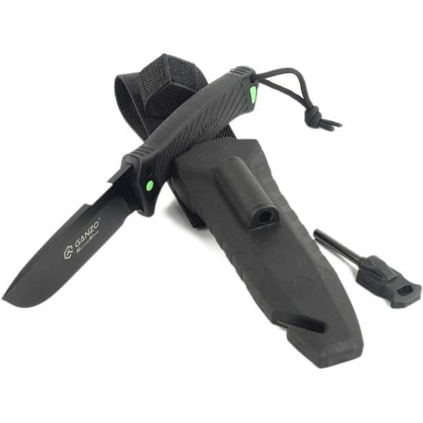 5 - Нож охотничий Ganzo G8012V2-BK с паракордом. Черный