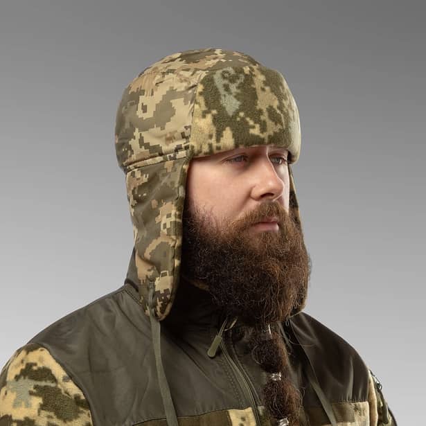 1 - Шапка вушанка плащівка-фліс. Піксель