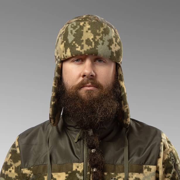 2 - Шапка вушанка плащівка-фліс. Піксель