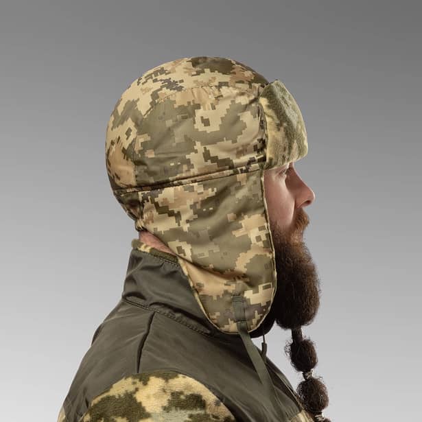 3 - Шапка вушанка плащівка-фліс. Піксель