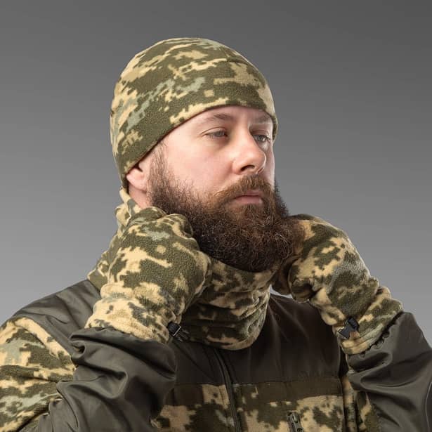 2 - Флисовый набор аксессуаров SPECPROM: шапка + перчатки + бафф. Пиксель