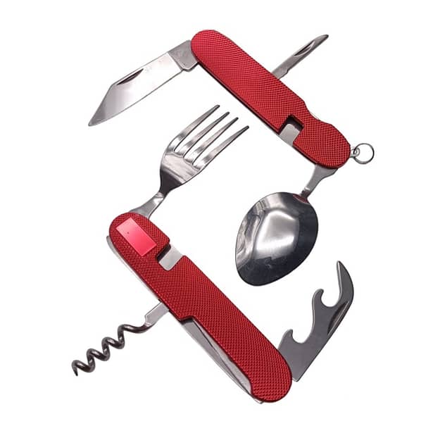 2 - Мультитул туристический столовый прибор 706 ALL средний. Красный