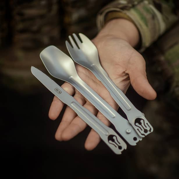 10 - Набір столових приборів M-Tac роз'ємний (ложка+виделка+ніж). Сірий