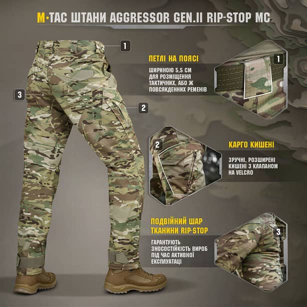 13 - Штаны M-Tac Aggressor Gen.II рип-стоп. Мультикам