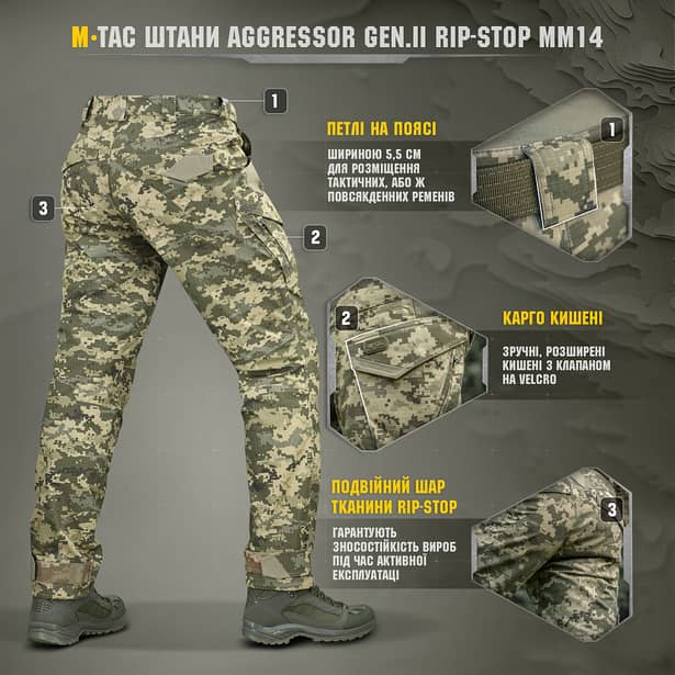 7 - Штаны M-Tac Aggressor Gen.II рип-стоп. Пиксель