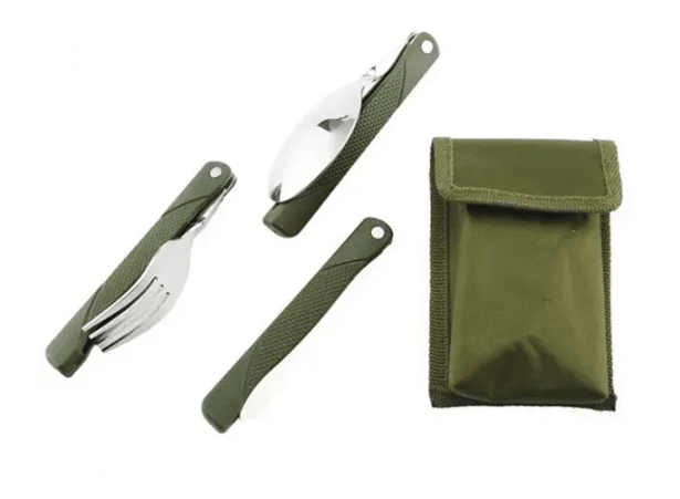 2 - Набір столових приборів Traveler K603 складний, в чохлі (ложка+виделка+ніж). Олива