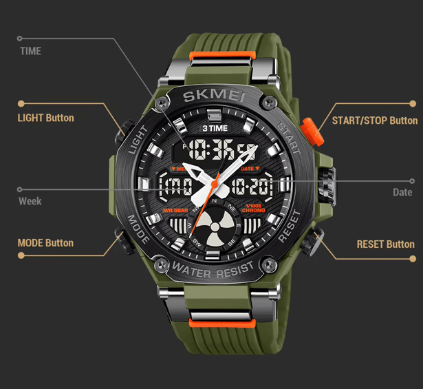 3 - Годинник наручний SKMEI 2223AG, 11507. Олива