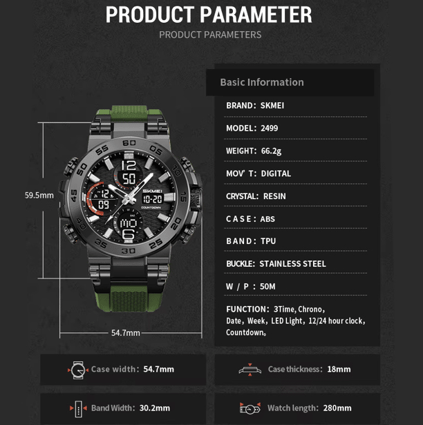 4 - Годинник наручний SKMEI 2499AG, 11476. Олива