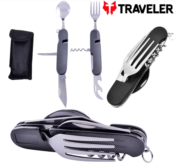 3 - Мультитул зі столовими приборами Traveler A106. Чорний
