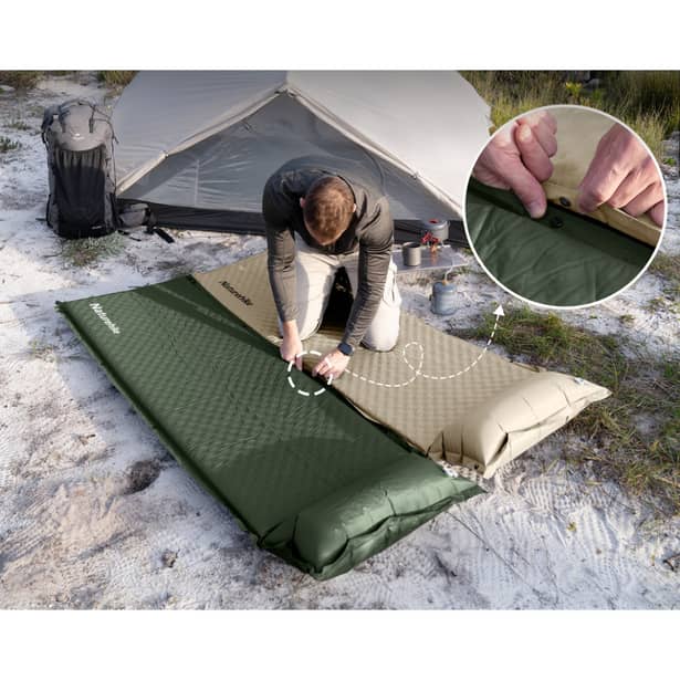 5 - Матрас самонадувающийся с подушкой Naturehike CNK2450WS020. Зеленый
