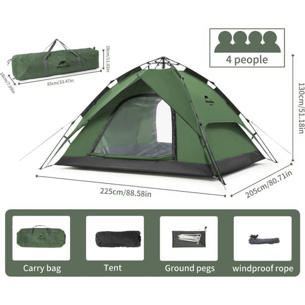 6 - Палатка четырехместная Naturehike NH21ZP008. Зеленый