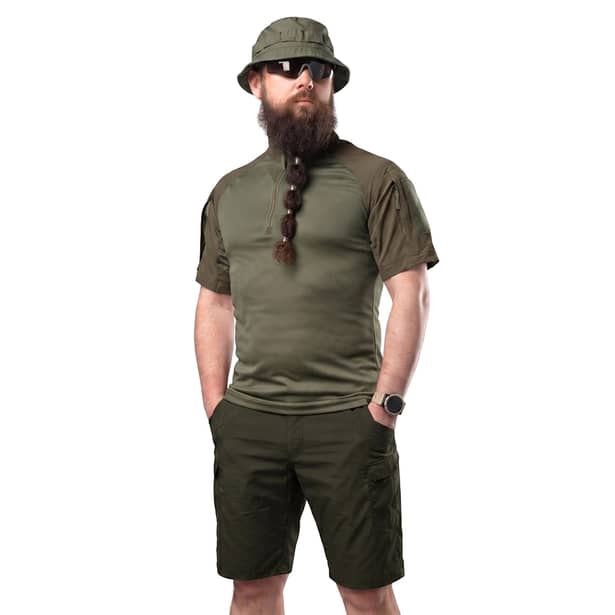 8 - Тактичний літній костюм з убаксом Combatant Raider Core короткий рукав та шортами Rip-Stop PolyCotton SPECPROM. Олива
