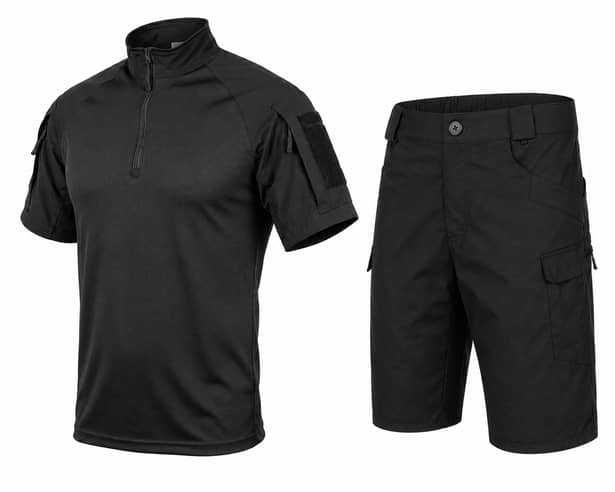 2 - Тактичний літній костюм з убаксом Combatant Raider Core короткий рукав та шортами Rip-Stop PolyCotton SPECPROM. Чорний