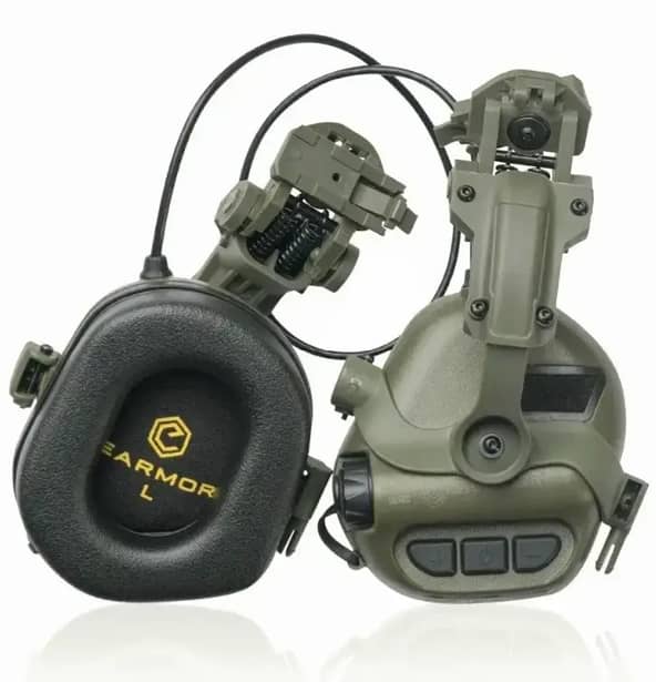 1 - Тактические наушники EARMOR M32H ОЛИВА c креплением под каску "ЧЕБУРАШКА"