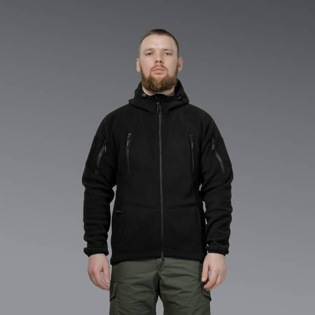 5 - Флісова тактична кофта з капюшоном. Чорна. Polyester. Розмір S