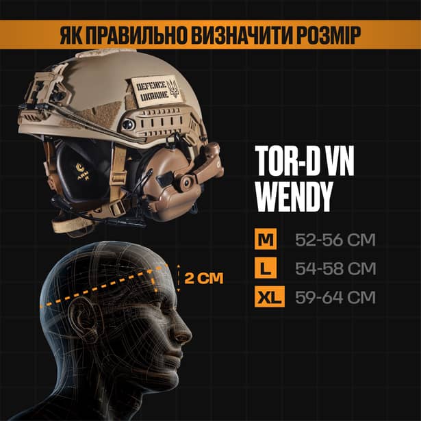 3 - Комплект: Шолом TOR-D-VN 2.0 Койот + активні навушники EARMOR M32 (Койот), кріплення Чебурашка. Розмір M