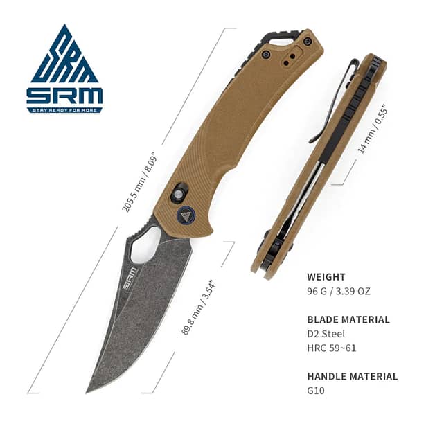 7 - Ніж складний SRM Retriever 9202-GW, коричневий