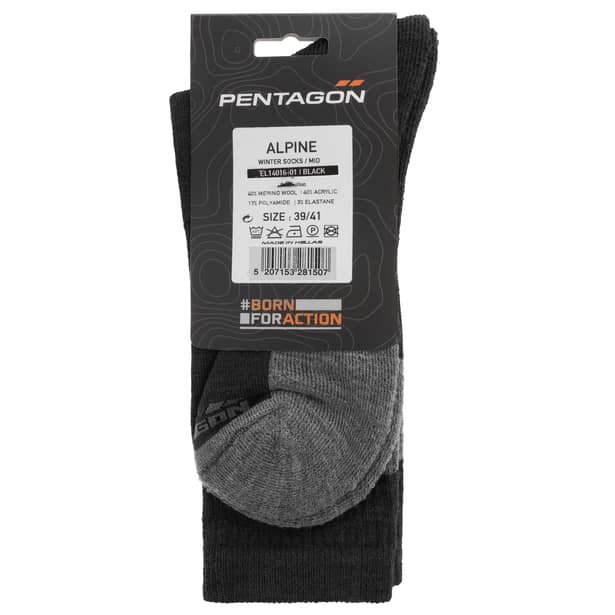 2 - Шкарпетки антибактеріальні Pentagon Alpine Merino Medium. Чорний